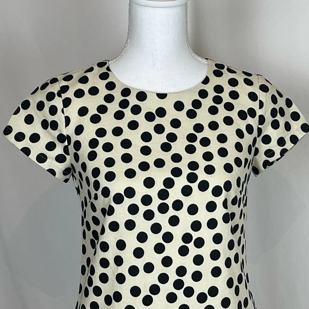 J Crew 100% Cotton Cream & Black Polka Dot Dress - Picture 3 of 11